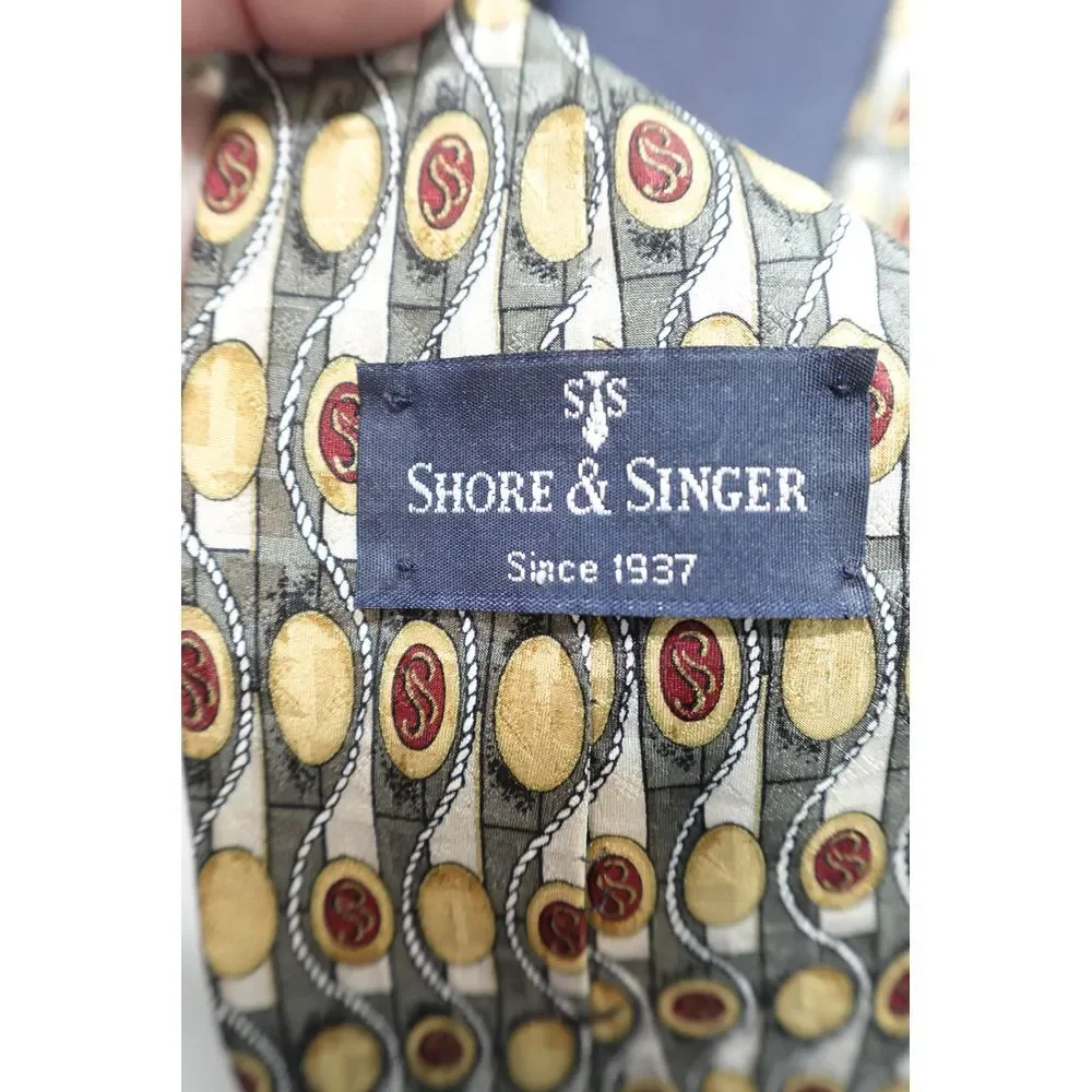 Vintage Shore &‎ Singer Neck tie 100% silk Retro Made In USA Geometric